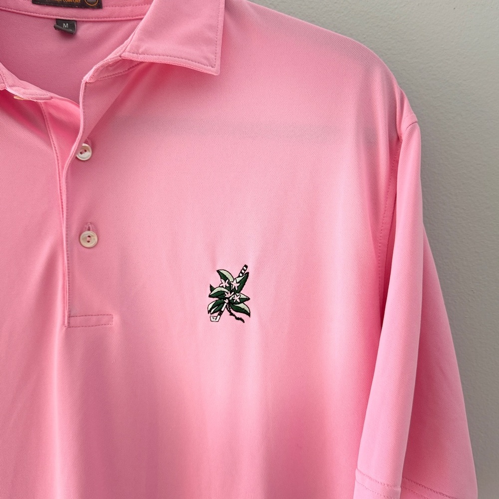 Peter Millar Mens Sz Md Pink Polo Shirt with Embroidered Design